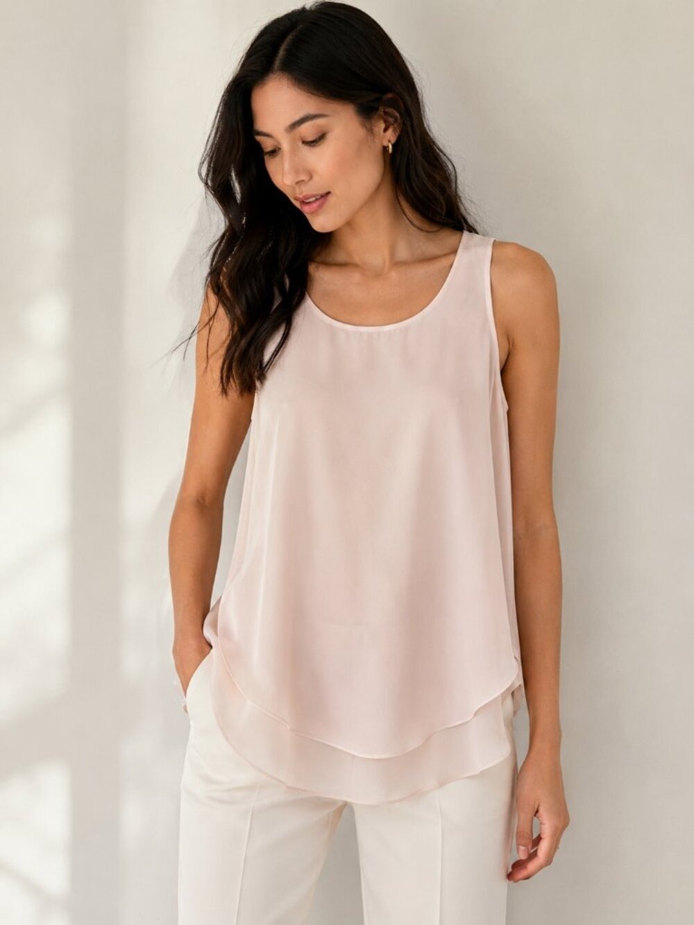 Wilfred Aritzia Blush Pink Layered Sleeveless Blouse Tank Top XS 0803